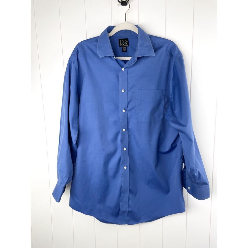 Jos A. Bank Traveler’s Collection Tailored Fit 16.5-33 Blue Cotton Dress Shirt